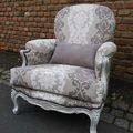 fauteuil louis xv tissu jacquard taupe/beige