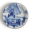 A blue and white 'Romance of the Western Chamber' dish, Early Kangxi period (1662-1722)