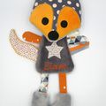 Doudou renard gris orange personnalisé