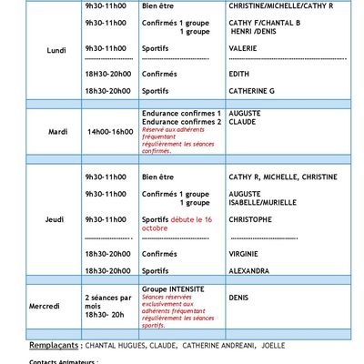 Inscriptions 2025-2026 et planning des séances