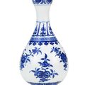 A rare blue and white 'Three Abundances' garlic-mouth vase, Qianlong seal mark and of the period (1736-1795)