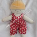 Doudou Peluche Lapin Salopette Rouge Imprimé Bonnet Jaune Oreilles Rayures Corolle 