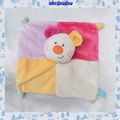 Doudou Peluche Plat Carré Souris Blanc Mauve Rose Jaune Noeuds Bébérêve