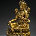 A well-cast rare large gilt-bronze figure of Green Tara, 15th century