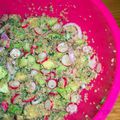 Salade girly : quinoa-avocat-thon-radis-concombre...