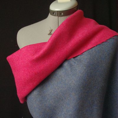 Kenzo, pour Catimini : pure laine shetland double-face bleu chiné et rose indien