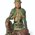 A large glazed tileworks figure of seated Guanyin, Ming-early Qing dynasty, 16th-17th century