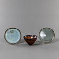 Two lavender-glazed Jun dishes and a Jianyao brown-glazed bowl, Song-Yuan-Dynasty