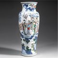 An Unusual 'wucai' vase depicting 'The Tang Emperor visits the Moon Palace'. Transitional period