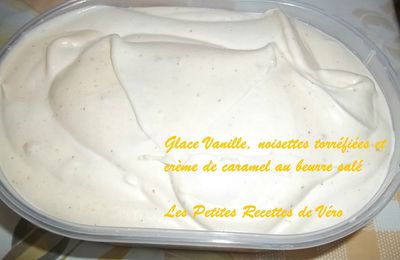 Glace vanille, noisettes caramélisées et crème de caramel au beurre salé sans sorbetière