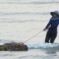 Pêche aux crabes avant le coucher du soleil, Kep Cambodge