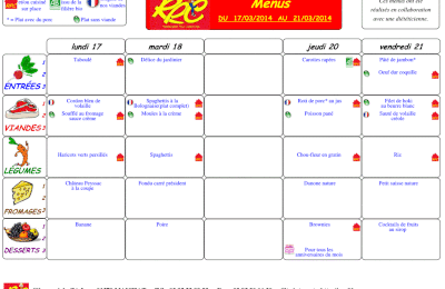 Menu du 17 au 21 mars 2014