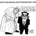 Benoît XVI réclame une laïcité moins "rigide" - Le Canard enchaîné - 16/07/08