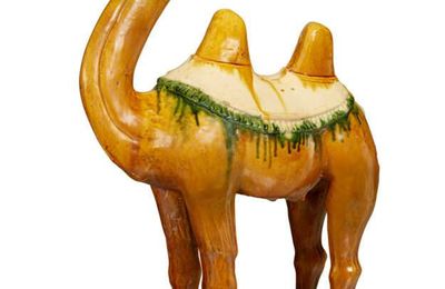 A large sancai-glazed pottery figure of a Bactrian camel, Tang dynasty (AD 618-907)