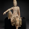 A polychrome wood seated figure of the 'Water-Moon’ Guanyin, Qing dynasty (1644-1911)