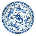 A blue and white 'dragon' dish. Ming Dynasty