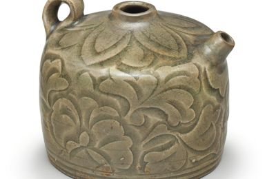 A rare small Yaozhou celadon carved ewer, Northern Song-Jin dynasty (960-1234)