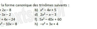 1ere Maths Spécialité - Le second Degré - 1 - Forme canonique - Corrigé