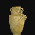 A massive archaistic yellow jadeite vase, Late Qing-Republic period