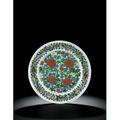 A Wucai floral dish. Mark and period of Wanli