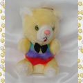 Doudou Peluche Chat Assis Jaune Rouge Violet Noeud Noir Vintage Marki