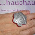 bague ajustable pate polymere mica shift argent et rouge, mica shift polymer clay adjustable ring