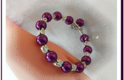 Bracelet Ethnique " Greka " Perles Nacrées Purple 10 mm Argent du Tibet