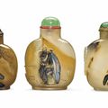 Three cameo agate snuff bottles, Official School, 1770-1850