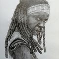 Dessin portrait actrice série: Michonne ...Walking Dead