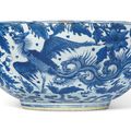 A large blue and white 'Dragon and Phoenix' bowl, Wanli period (1573-1619)