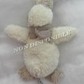 Doudou Peluche Canard Oie Ecru Et Beige Foulard Tissu Style Toile de Jute Beige Dimpel