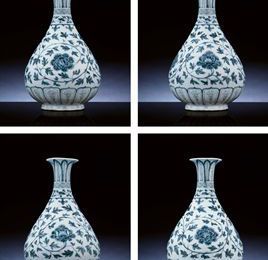 A highly important and extremely fine early Ming underglaze-blue vase, yuhuchunping. Hongwu period (1368-1398)