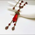 Collier créateur, pendentif cristal et perles rouges, bijou rétro tendance baroque 