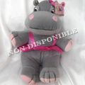 Peluche Doudou Hippopotame Assis Hippo Humo Gris Jupe Rose Eluz