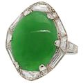 Art Deco Natural Jade and Diamond Ring. USA. Circa 1920-30s