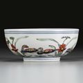 A fine and rare small 'wucai' bowl & A fine 'wucai' 'Immortals' bowl, Wanli Mark And Period (1573-1620)