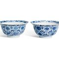 A pair of blue and white 'floral' bowls, Kangxi period (1662-1722)