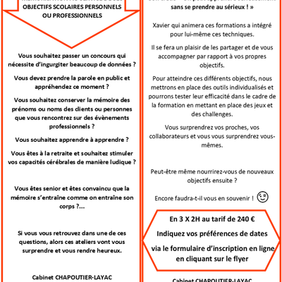NOUVEAU : ATELIERS MEMOIRE