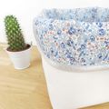 Panier de rangement - simili cuir blanc - Liberty Eloïse new bleu - bord argent - cache pot - vide poche - panière - pochon