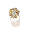 Fancy intense yellowish green diamond, coloured diamond and diamond ring
