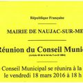 PROCHAIN CONSEIL MUNICIPAL LE 18/03/2016