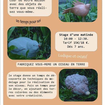 STAGE DECOUVERTE - FABRIQUER UN OISEAU EN TERRE.