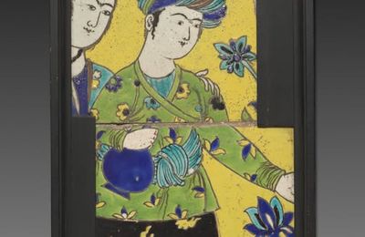 Wall Tile with a Man Carrying a Wine Bottle, 17th century, Iran, Isfahan, Safavid period (1501-1722)