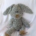 Doudou Peluche Lapin Poil Bouclette Gris Et Marron Trudi