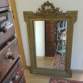 Grand miroir doré ancien de cheminée et petit miroir XIXème patiné