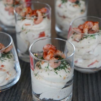 Verrines de mousse de crevettes grises