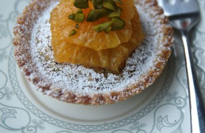 Tartelettes de pâte sucrée à l'huile d'olive et crème de pistaches