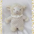 Doudou Peluche Mouton Agneau Blanc Tissu A Pois Beige Pédiatril Avène