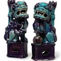 A pair of turquoise and purple buddhist lions. Kangxi period