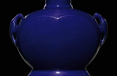 A fine and rare sacrificial-blue glazed moonflask. Seal mark and period of Qianlong